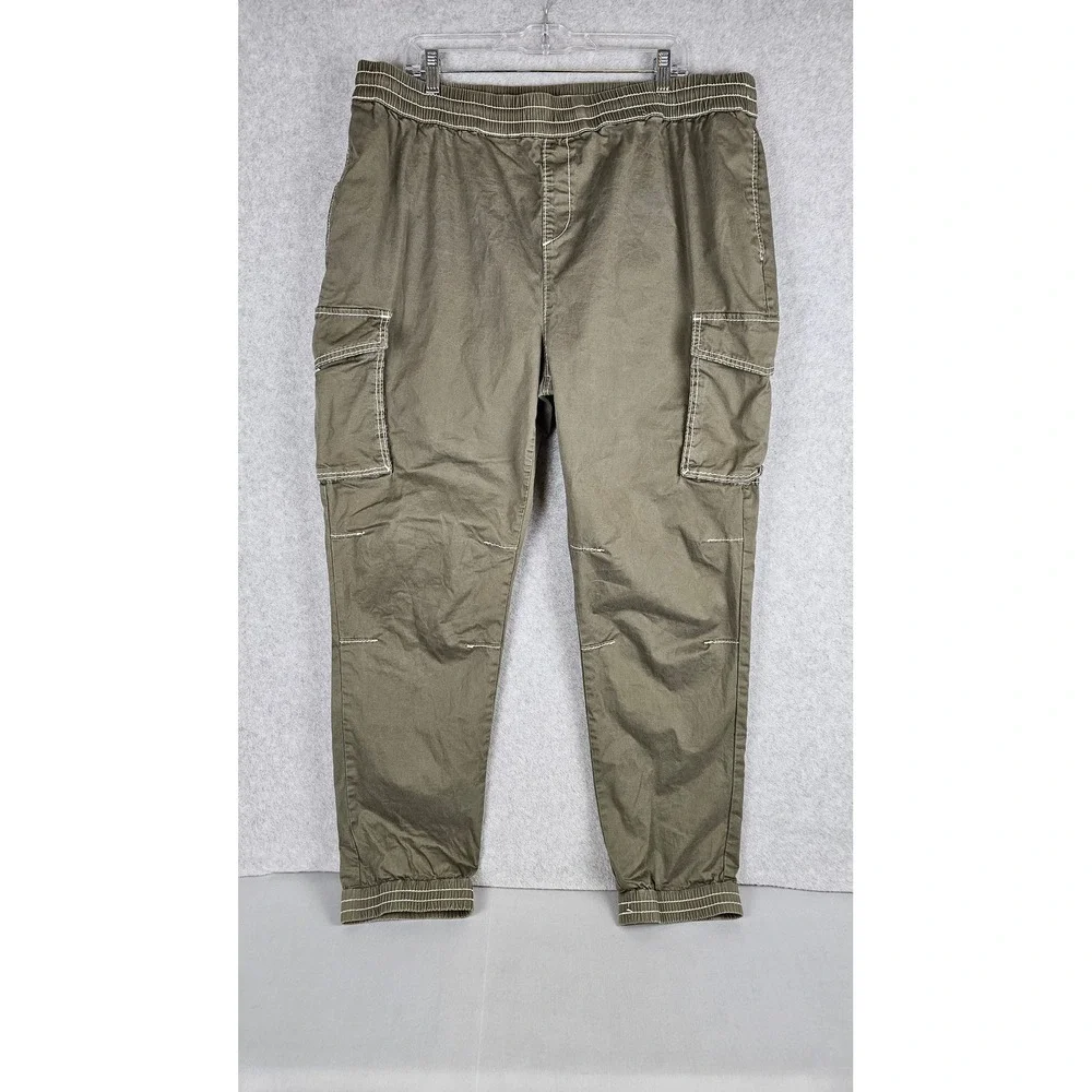 True Religion Mens Big T Cargo Jogger Olive Green Contrast Stitch 3XL